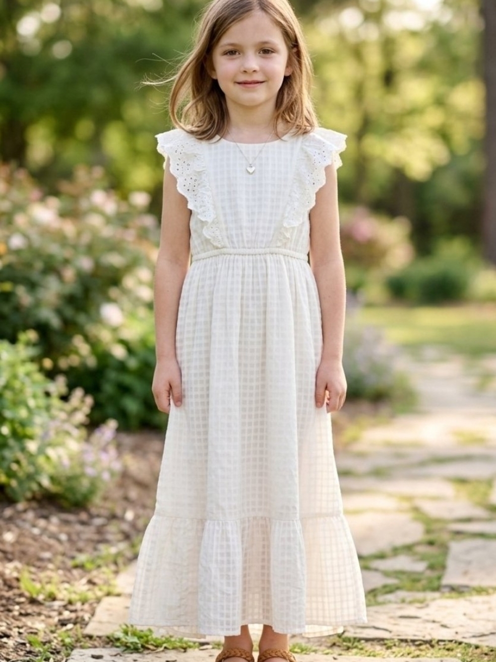 Cat & Jack Girls' Woven Short-Sleeve Maxi Dress White Medium (7/8)